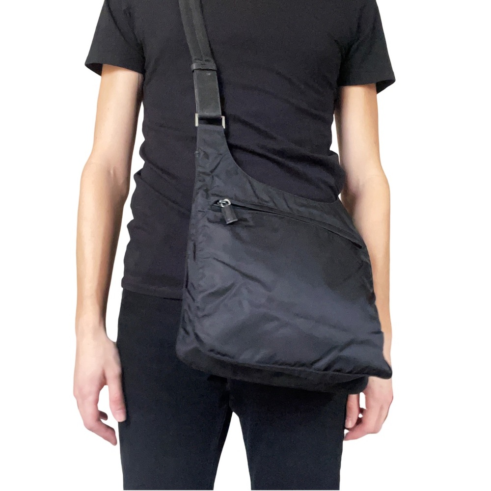 Prada unisex black nylon triangle logo pockets crossbody bag - Picture 2 of 11